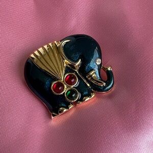 Vintage Black and Gold Elephant Brooch